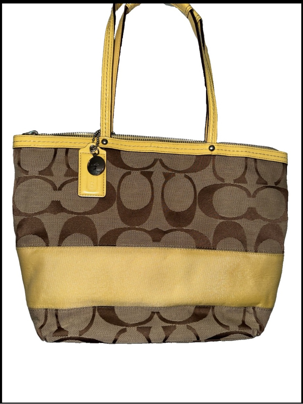 Coach Signature Jacquard Tote Brown w/Yellow (Rare) F13548 Signature Stripe Y2K